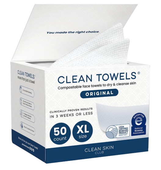 Clean Skin Club Clean Towels XL™, 100% USDA Biobased Face Towel, Disposable 50Ct