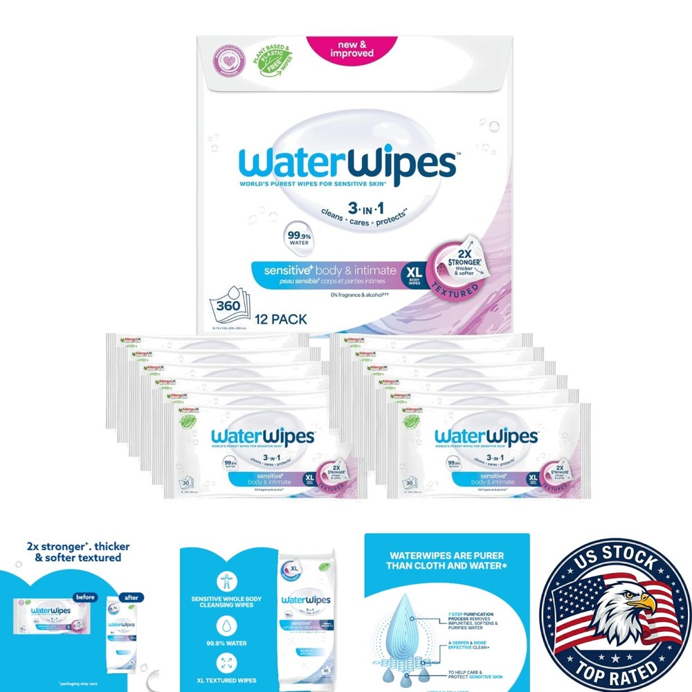 Extra Large Textured Cleansing Wipes for Sensitive Skin – 360 Pack, Unscented