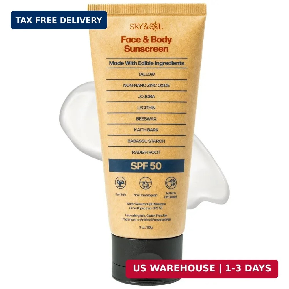 Sky and Sol Mineral Sunscreen SPF 50 | With Grass-Fed Tallow & Zinc Oxide | Non-