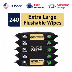 DUDE Flushable Wipes, Extra Large Shea BUTTer Smooth Wet Wipes, 240 Count