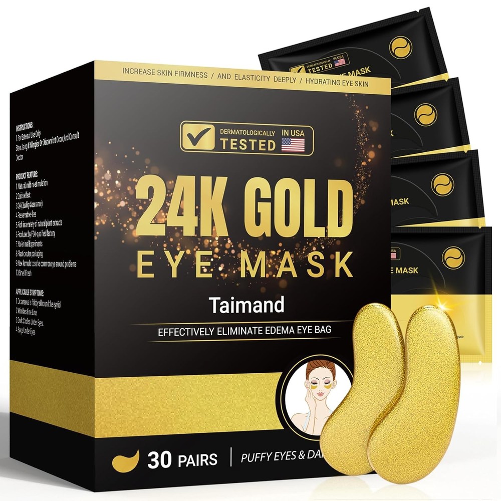 Taimand under Eye Patches (30 Pairs), 24K Gold under Eye Mask for Puffy Eyes, Da