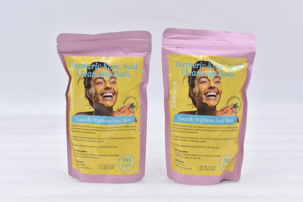 Lot of 2 Zerudr Tumeric Kojic Acid Cleansing Pads – 90 Count Exp: 08/27
