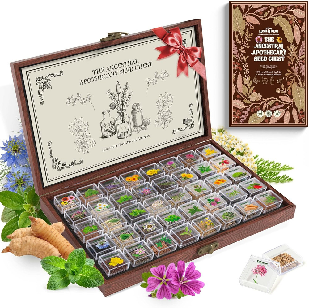 Lush&Dew Ancestral Apothecary Medicinal Tea Herb Seed Chest, 36,000+ Non-Gmo Sur