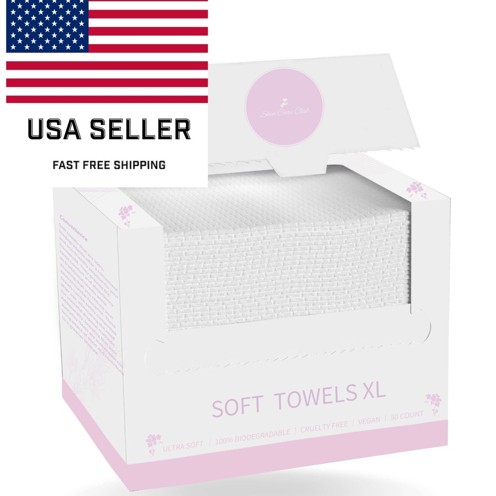 Skin Care Club Soft Towels XL 50ct, Disposable Face Makeup Wipes Cotton