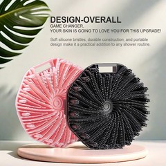 Silicone Body Scrubber, Exfoliating Medium-Bristle Brush, Black and Pink