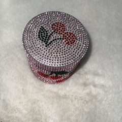 Cherry Crystal Rhinestone Shiny Bedazzled Jar Body Cream Reusable Container Box