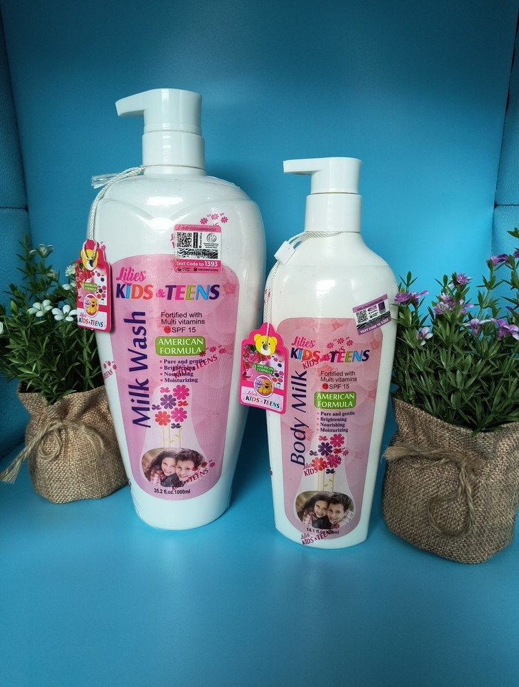 Lilies Kids And Teens Body Milk 400ml, Shower Gel 1000ml SPF 15