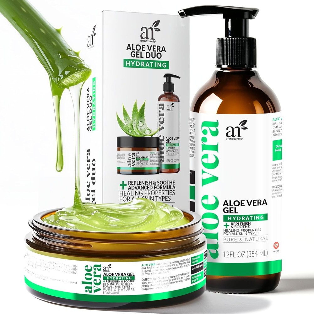 Organic Aloe Vera Gel (16 Fl Oz 100% Pure & Natural Dry Itchy Skin Hair Sunburn