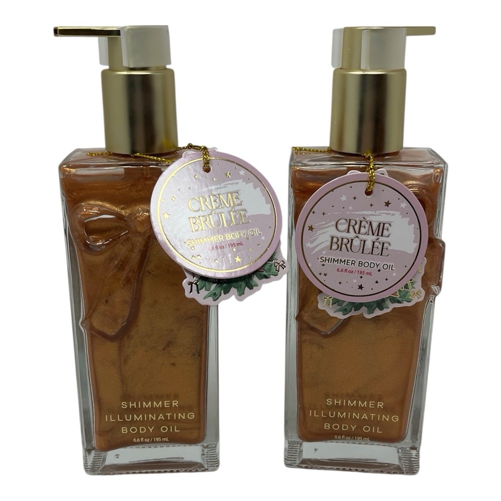 Creme Brulee Shimmer Body Oil Illuminating Glass Bottle Lot of 2 (6.8 Fl Oz) New