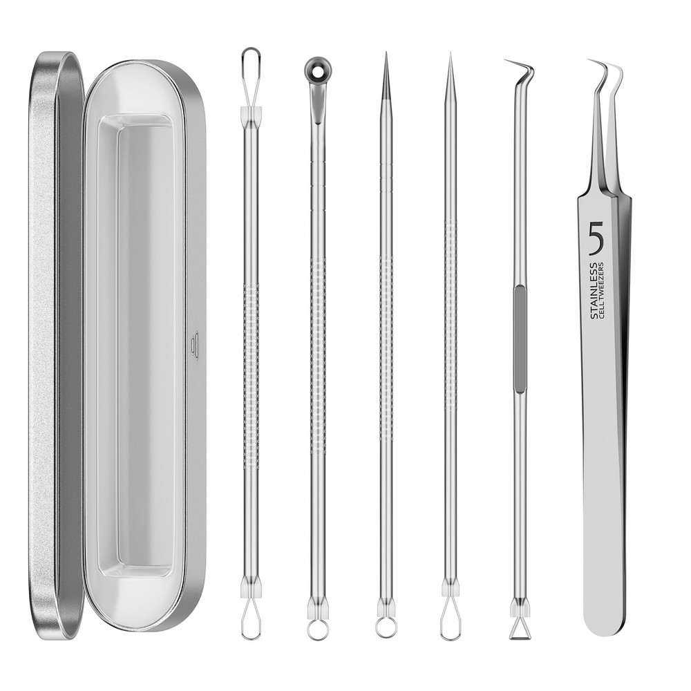 Blackhead Remover Pimple Popper Tool Kit 6 Pcs wan-6-piece, Silver