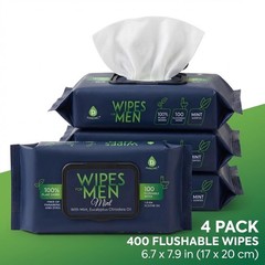 Pursonic Soft Mint Flushable Wipes for Men – 4 Packs of 100ct (400 Total) – Plan