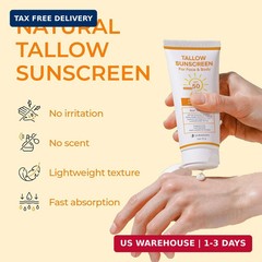 Beef Tallow Sunscreen SPF 50 with Mineral : Instant Sun Protection Non Nano Zinc
