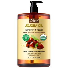 Yoken Organic Jojoba Oil 16oz, USDA Certified 16 Fl Oz (Pack of 1), Golden