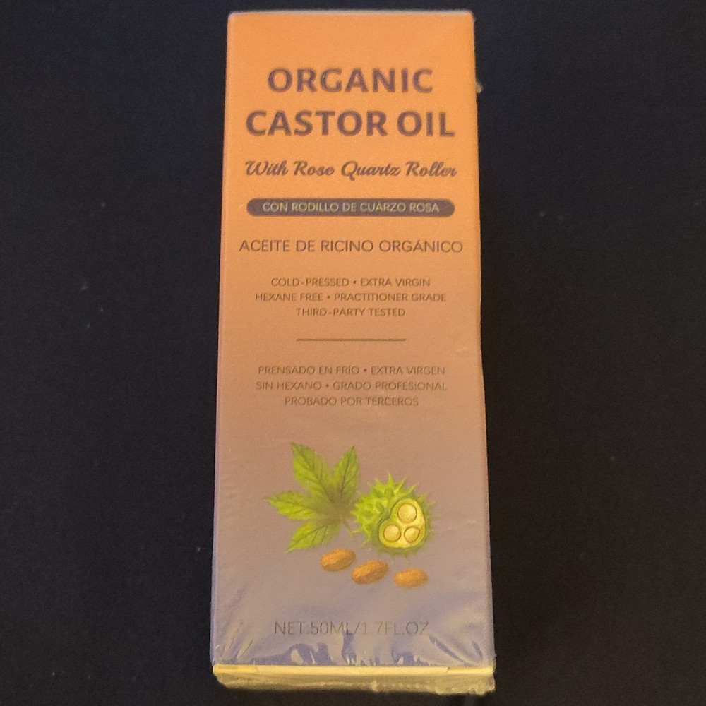 Organic Cold-Pressed Castor Oil w/ Rose Quartz Roller 1.7 fl oz