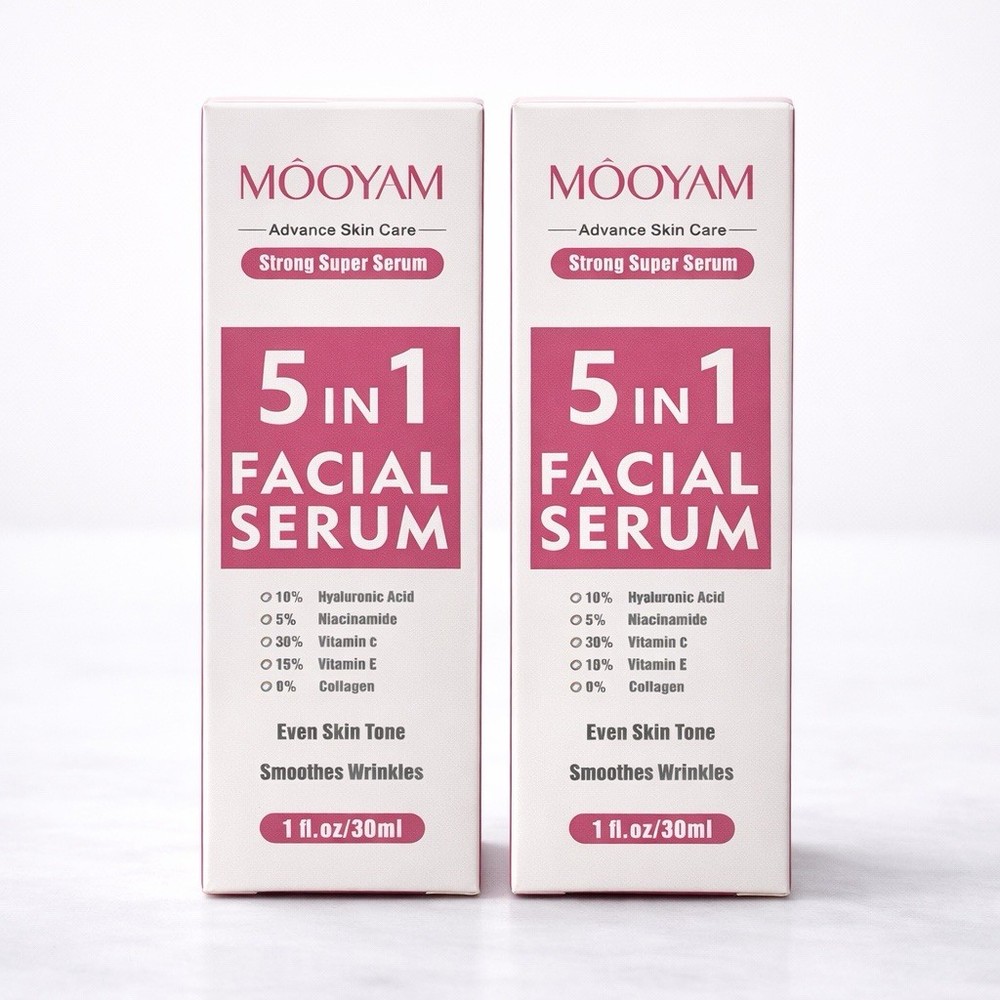 MOOYAM 5 in 1 Facial Serum 1oz (2 Pack) Hyaluronic Vitamin C