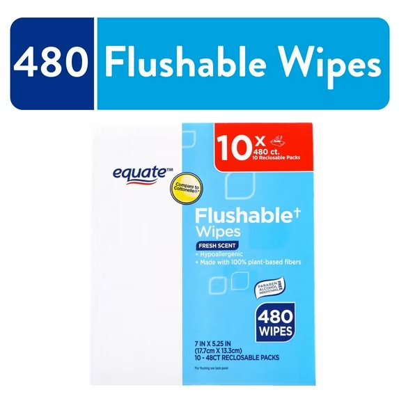 Equate Flushable Wet Wipes 480ct (10 Pack) – Fresh Scent, Compare to Cottonelle®