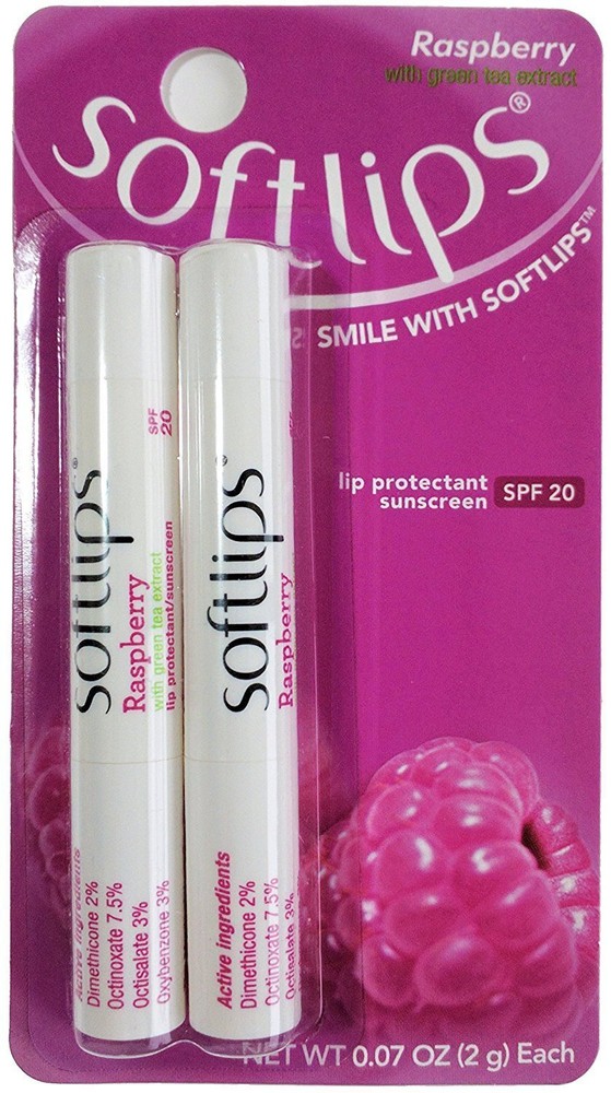 6 Twin-Packs Softlips Lip Protectant Balm, Sunscreen SPF 20, Raspberry