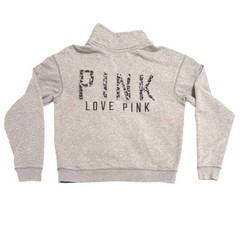 Victoria Secret PINK LOVE PINK Gray Half Zip Leopard Sweatshirt Size Small Petit