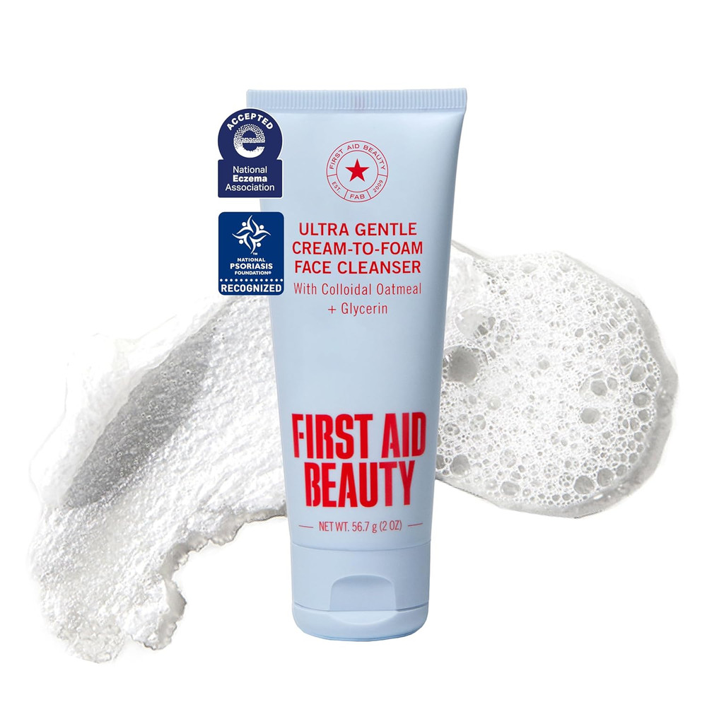 First Aid Beauty Ultra Gentle Cream-To-Foam Facial Cleanser,Makeup Removing Face