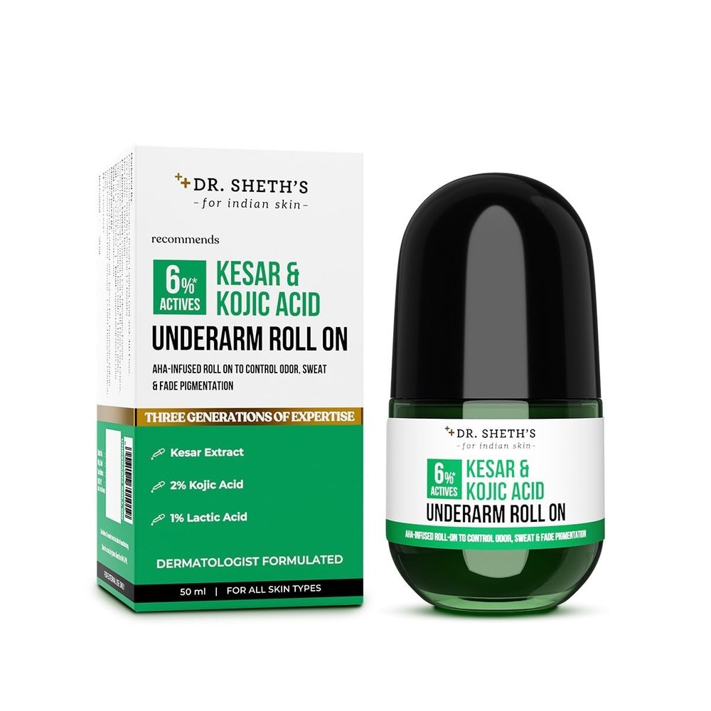 Dr. Sheth&rsquo;s Kesar & Kojic Underarm ROLL-ON|6% Actives-AHA,Kojic Acid & Niacinami