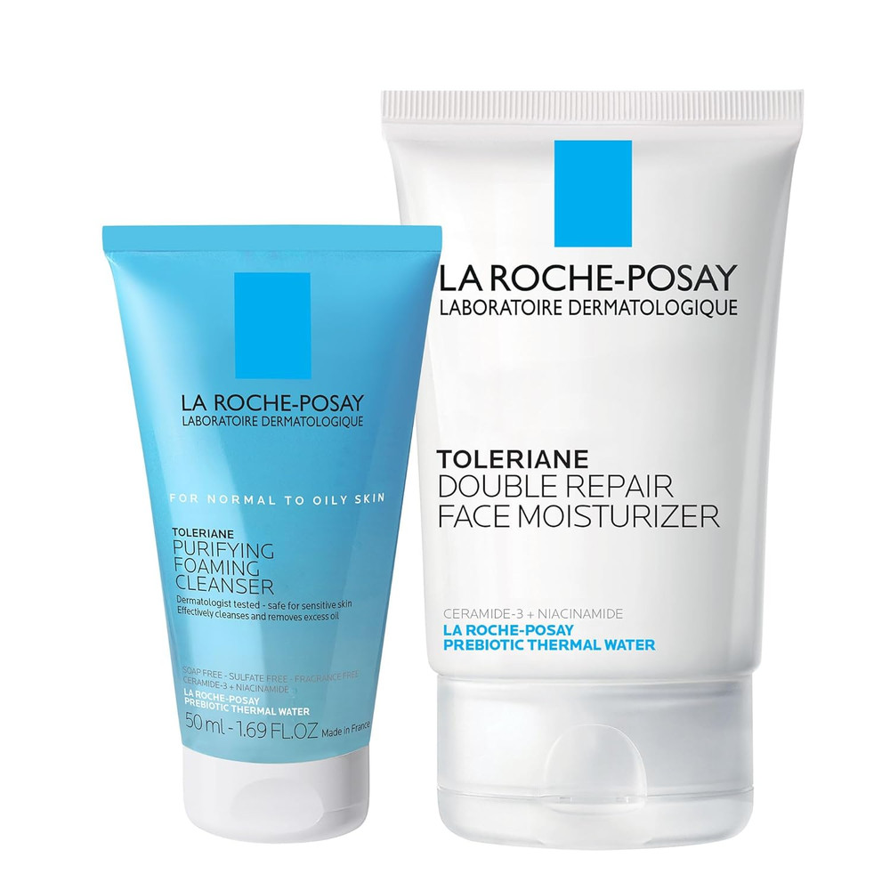 Toleraine Skin Care Set, Double Repair Face Moisturizer 100Ml & Purifying Foamin
