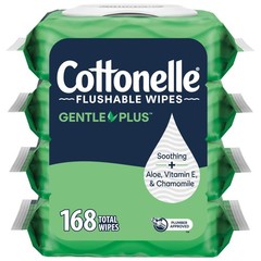 GentlePlus Flushable Wipes 4 Pack 168ct Aloe Vitamin E Packaging May Vary