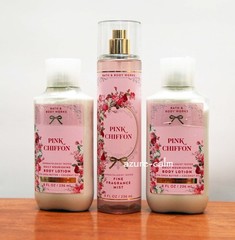 Bath & Body Works PINK CHIFFON Body Lotion x 2 & Fragrance Mist 3PC Set