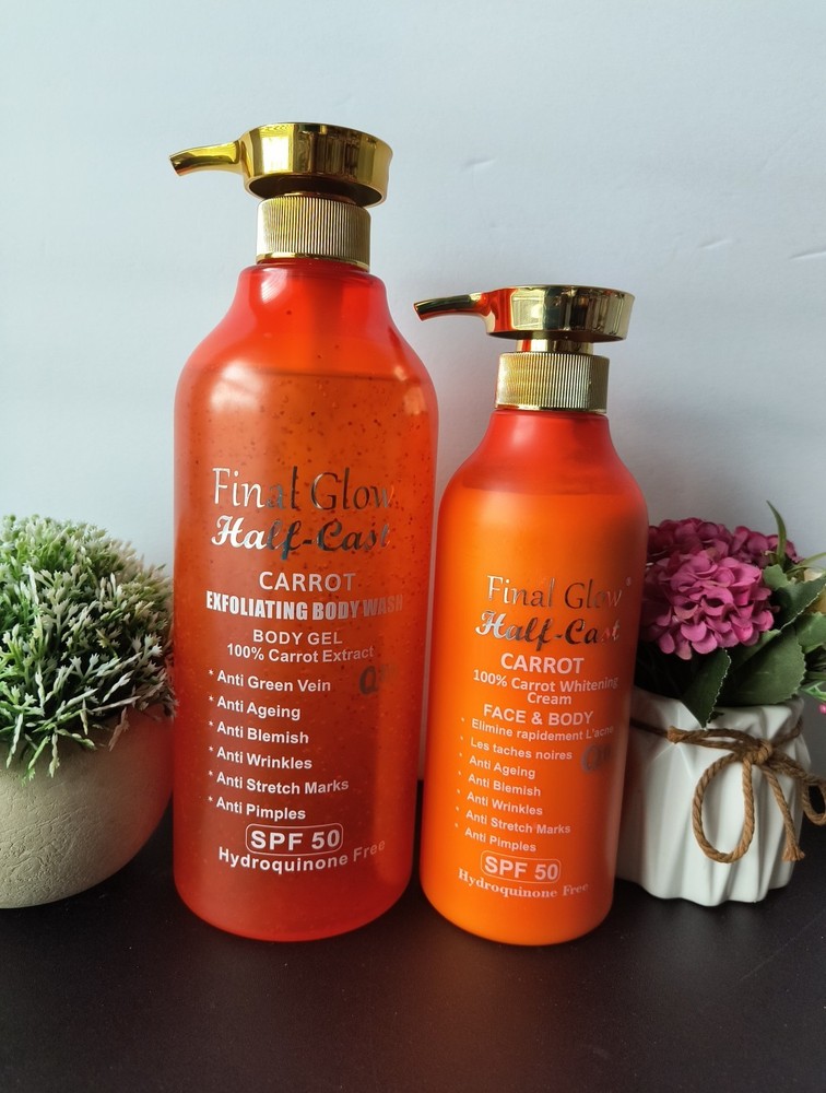 2pcs. Final Glow Half-C Exfoliating Shower Gel 1000ml & Face & Body Milk Lotion