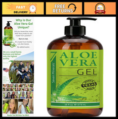 Pure Organic Aloe Vera Gel 16oz with Pump – Vegan, Unscented, Texas Grown – Face
