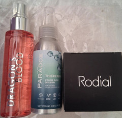 Rodial Dragon&rsquo;s Blood Hydrating Mist, Rodial powder and Paradox volume spray