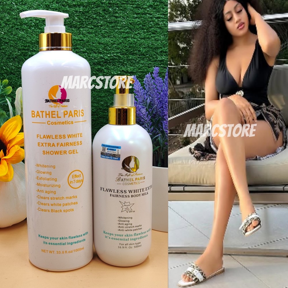 Flawless White Extra Fairness Whitening Body Milk Lotion + Shower Gel (2Pcs Set)
