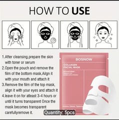 BOSNOW Collagen Facial Mask 5PCS Bio-Collagen Deep Hydrating Overnight Mask