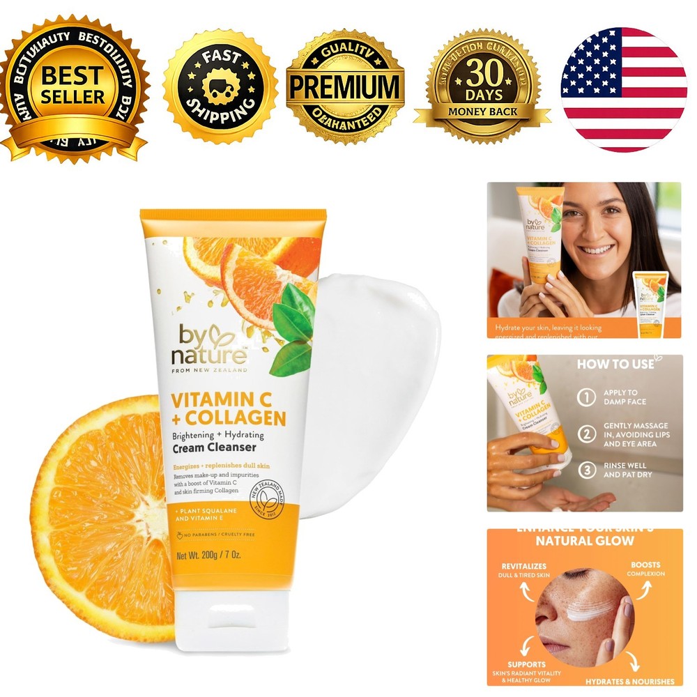 Vitamin C Collagen Face Cream Cleanser Daily Makeup Remover Facial Wash 7 oz