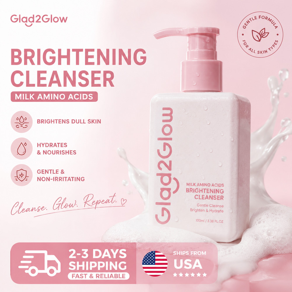 Glad2Glow Milk Amino Acids Brightening Facial Wash Cleanser 80g New + Free Gift