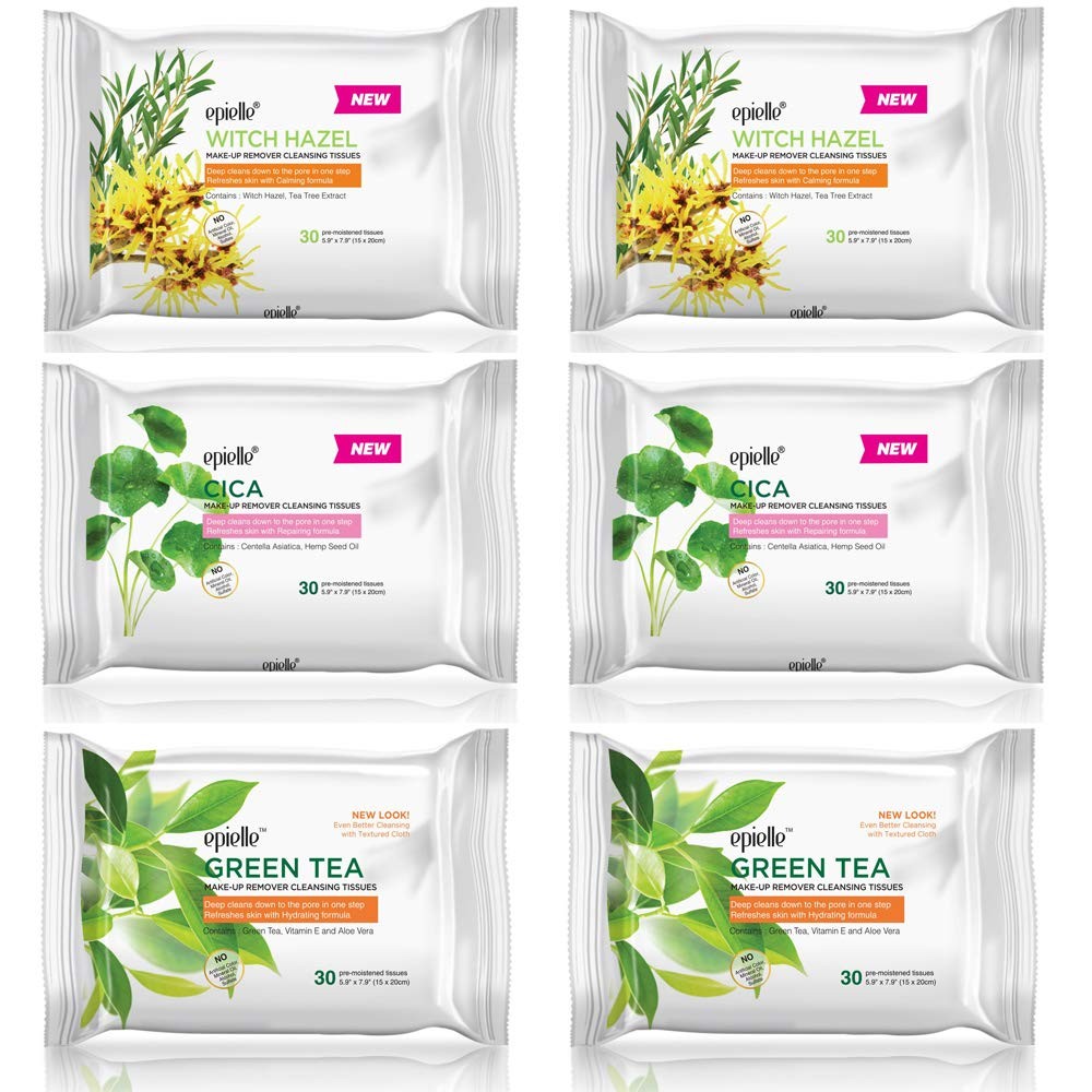 Epielle Makeup Remover Wipes, Remove 180 Count (Pack of 1), Leafy 6 Pack