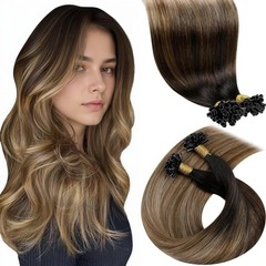 Hair Extensions U Tip Human 22 Inch 50g Ombre Dark Brown LaaVoo Chestnut Tips