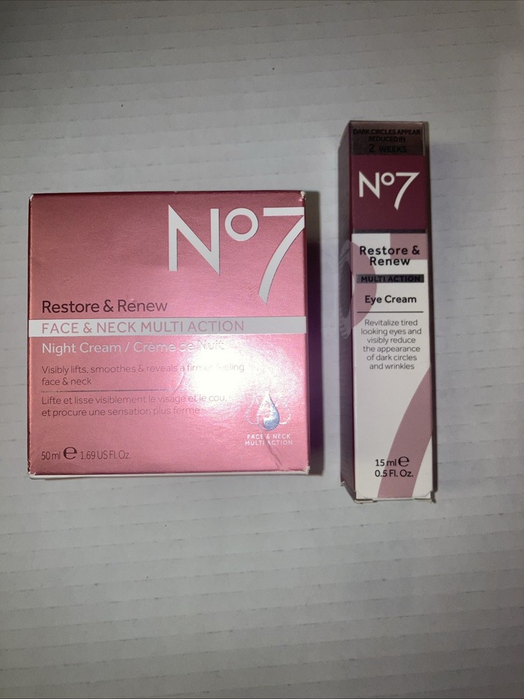 No7 Restore & Renew Face & Neck -Night Cream 50ml + Matching Eye Cream 15ml New