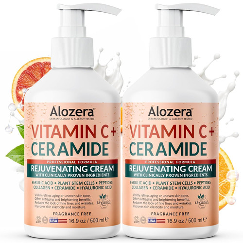 Alozera Vitamin C Ceramide Moisturizer Cream, 16.9 Ounce (Pack of 2)