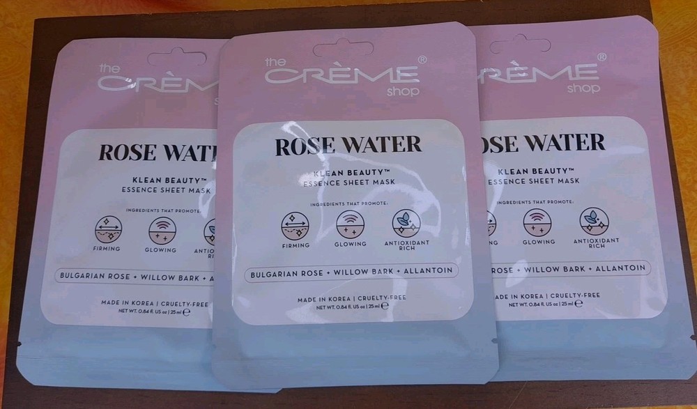 The Creme Shop Rose Water Klean Beauty Essence Sheet Mask 3 Pack Bulgarian Rose