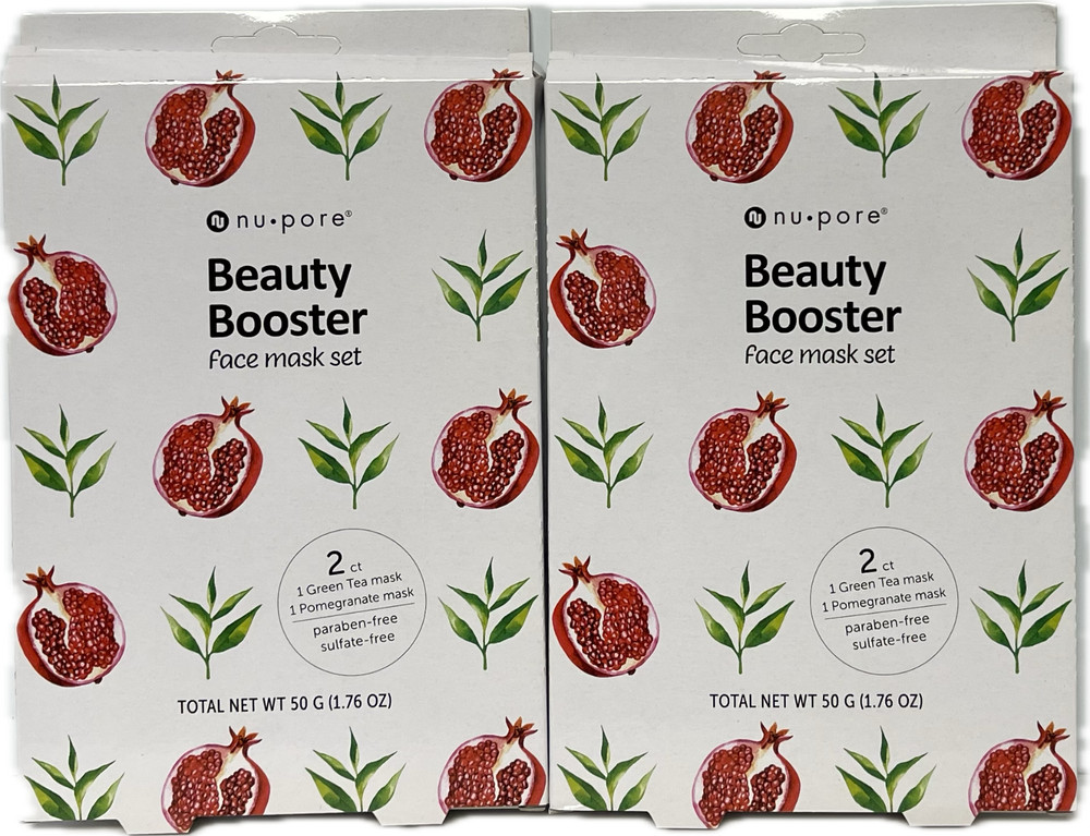 Nu Pore Facial Beauty Booster Face Mask 1 Pomegranate, 1 Green Tea 2x 2 Pack Set