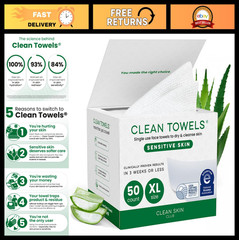 Ultra-Soft Disposable Face Towels for Sensitive Skin, Aloe & Glycerin, 50 Count