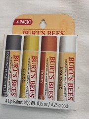Burt&rsquo;s Bees 4 Pk Pack Unsented, Honey, Lemon, Cooling Eucalyptus