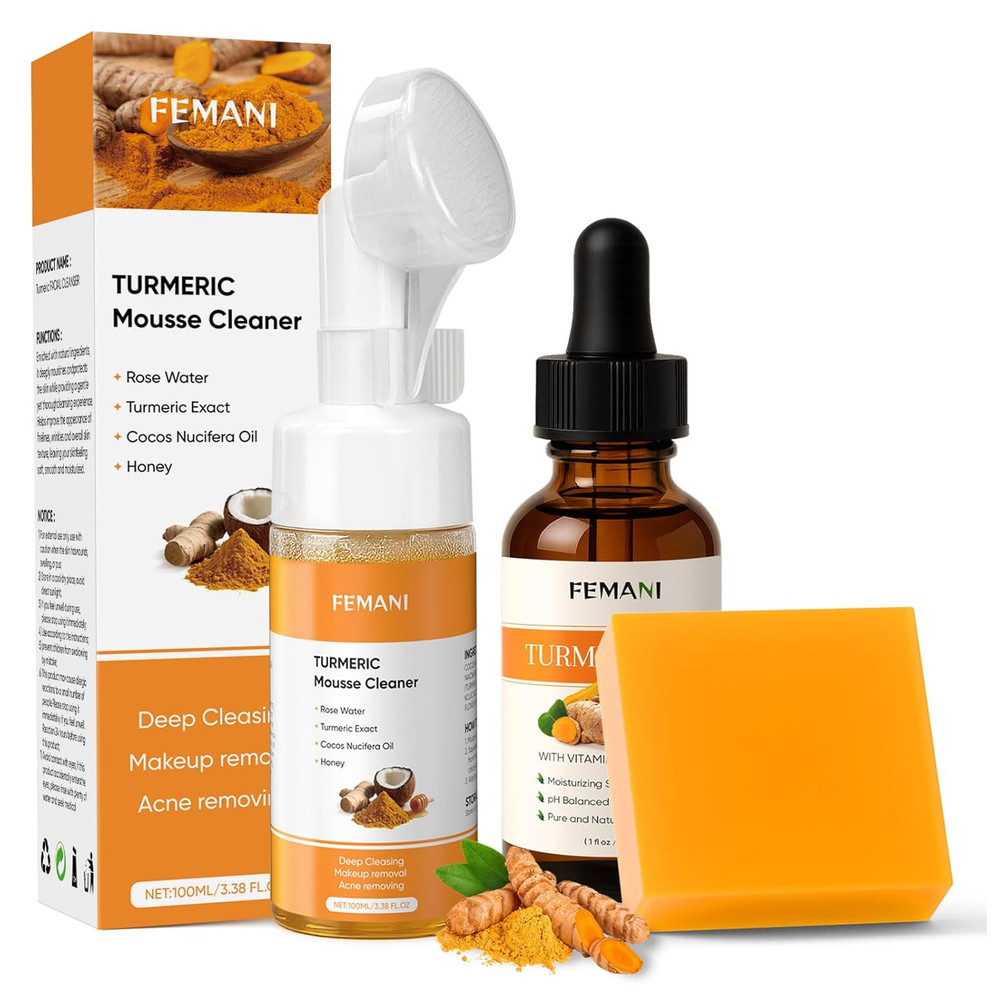Turmeric Face Wash Set, Turmeric Facial Cleanser& Soap Bar & Oil for Face & Body