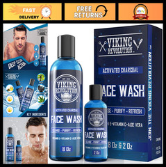 Charcoal Face Wash for Men – Deep Cleanse & Refreshing 8 fl oz + 2 fl oz Set