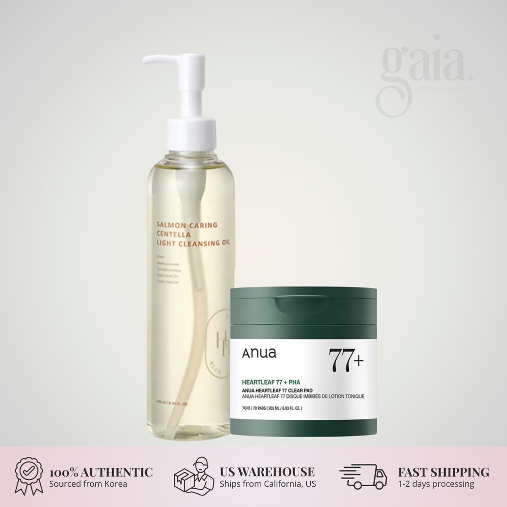 Sensitive Skin Daily Reset Duo HEVEBLUE Cleansing Oil + Anua Heartleaf Pad