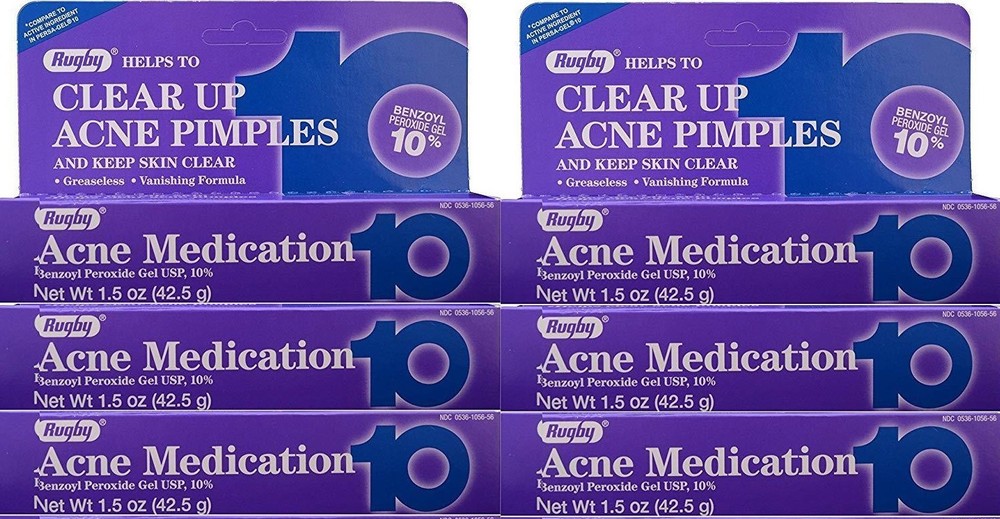 Rugby Acne Medication Gel Benzoyl Peroxide 10% -1.5oz -6 Pack -Exp Date 10-2025