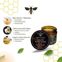 NEW! Terra Lotus ORGANIC Beef Tallow Balm Raw Honey Citrus Moisturizing Cream
