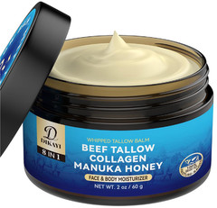 Whipped Beef Tallow Balm for Skin – Organic Grass-Fed Manuka Honey Moisturiz…