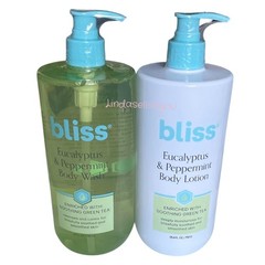 Bliss Eucalyptus & Peppermint Body Wash & Lotion Lot Set Soothing Green Tea New