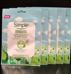5 Pack Of Simple ANTI POLLUTION w/ Vitamin B3 Antioxidants Face Sheet MASKS
